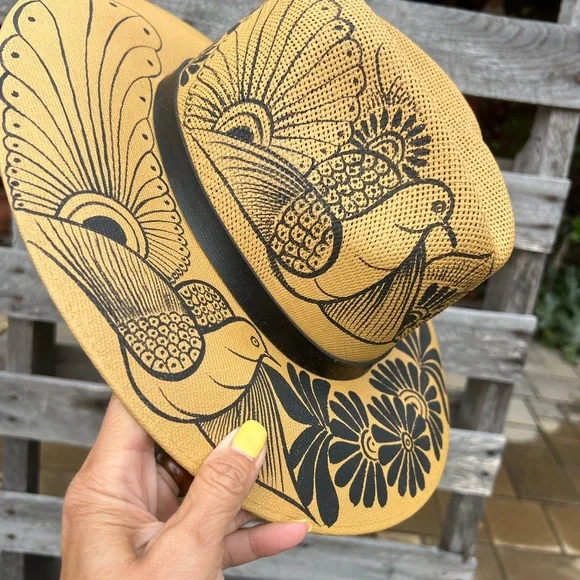 🆕 Hand-Painted Mexican Panama fedora sun Hat – Size M, Artisan One-of-a-Kind - Picture 6 of 8